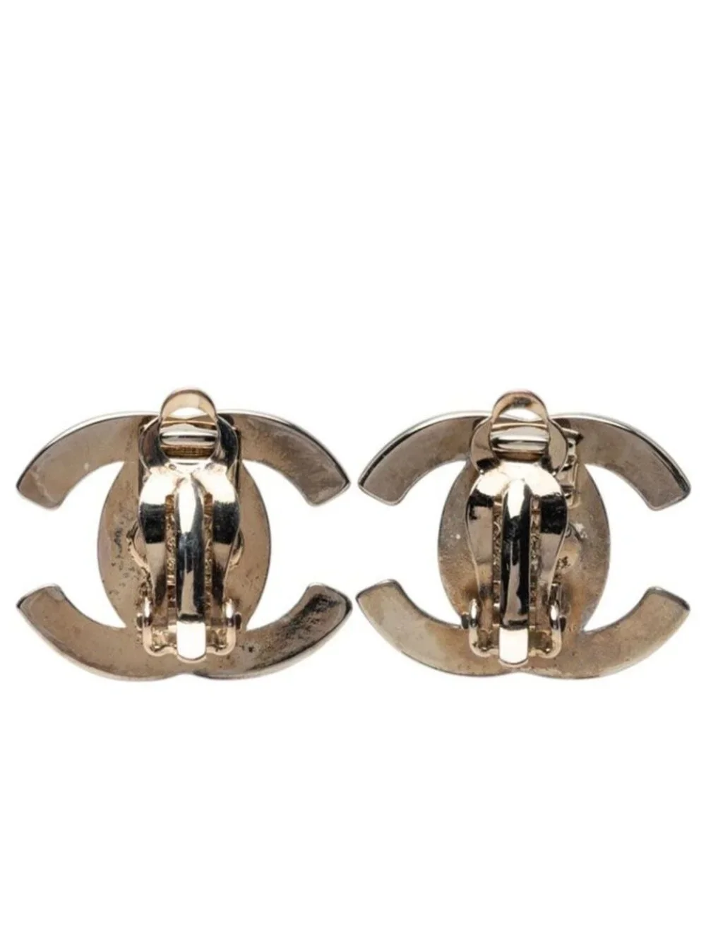 Chanel 96A CC Logo Vintage Earrings Stamp Silver Metal